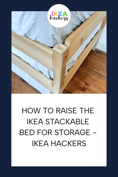 The UTÅKER IKEA stackable bed is so short that we cannot store anything under the bed. Here’s how we raised it with new legs. Ikea Utaker Daybed Hack, Stackable Beds Ikea, Stackable Beds Diy, Ikea Bed Hack Storage, Utaker Ikea Hack, Utåker Ikea Hack, Ikea Twin Bed Hack, Ikea Stackable Bed Hack, Utaker Hack