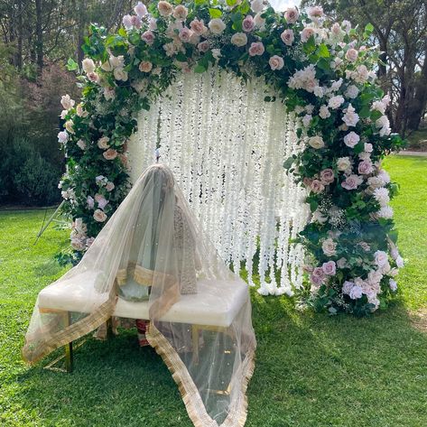 Our outdoor Nikkah setup, surrounded by lush gardens, created a stunning and serene backdrop for this special day. Styling, decor, flowers and set up by @museweddingsandevents Outdoor Nikkah Decor, Nikkah Partition, Backyard Nikkah, Outdoor Nikkah, Nikkah Setup, Bridal Shower Inspo, Decor Flowers, Marriage Goals, Outdoor Wedding Decorations