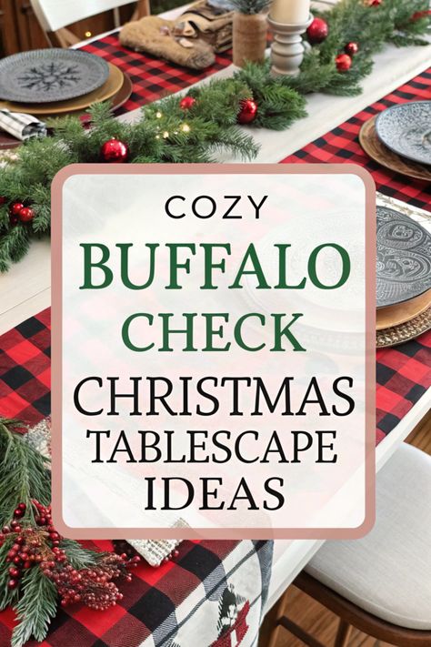 🦬 Add warmth to your holiday with a buffalo check Christmas tablescape! 🎄 Use black and white or red and black checkered patterns in linens and décor. 🌲 Incorporate natural elements like pine branches, wooden chargers, and candles. ✨ Create a comfortable and inviting atmosphere for your gatherings! 🕯️ Buffalo Plaid Table Runner Christmas, Buffalo Check Table Setting, Buffalo Check Christmas Decor, Wooden Chargers, Buffalo Plaid Table Runner, Buffalo Check Christmas, Christmas Dinner Table, Tablescape Ideas, Christmas Tablescape