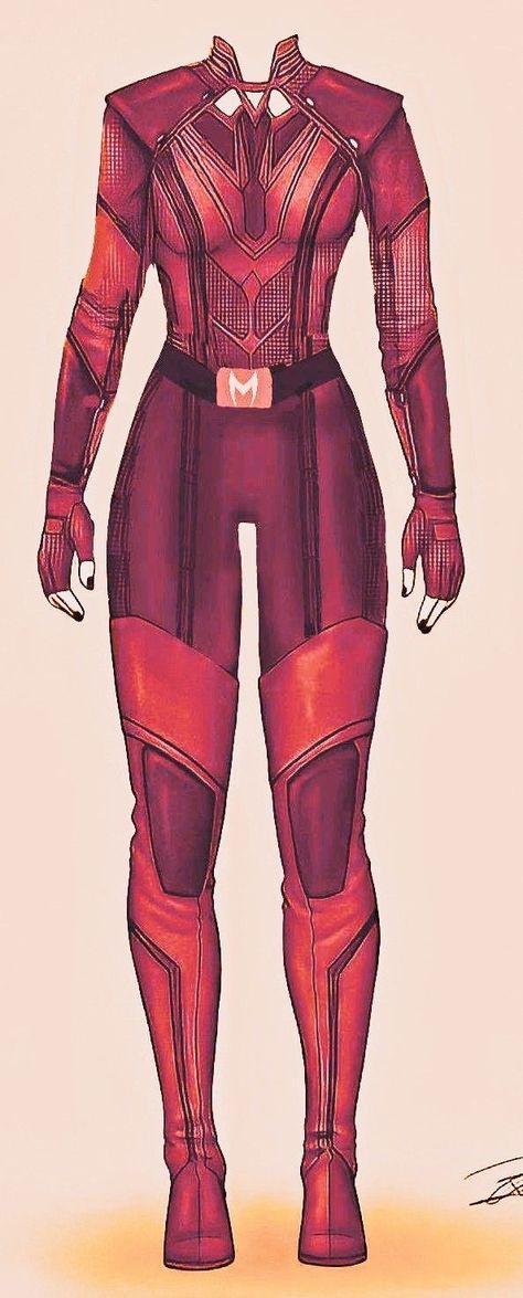 Scarlet Witch Wandavision Costume, Scarlett Witch Outfit Ideas, Wanda Maximoff Suit Concept Art, Superhero Design Costume, Scarlet Witch Outfit Art, Wanda Suit Design, Red Super Hero Suit, Scarlet Witch Costume Ideas, Witch Suit Design