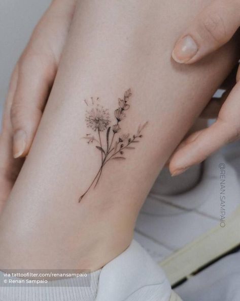 240 Authentic Korean Tattoos Designs and Ideas (2023) - TattoosBoyGirl Fine Line Flower Bouquet, Fine Line Flower Bouquet Tattoo, Line Flower Bouquet, Dandelion Tattoo Design, Flower Bouquet Tattoo, Korean Tattoos, Dandelion Tattoo, Bouquet Tattoo, Wildflower Tattoo