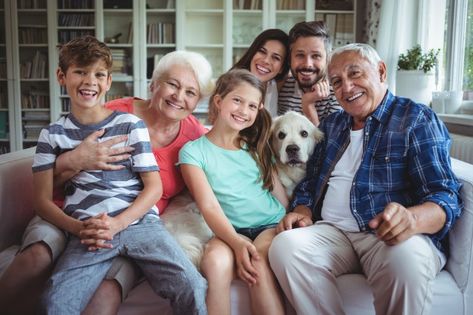 Portrait of happy family sitting on sof... | Premium Photo #Freepik #photo #love #house #family #woman Happy Family Pictures, Happy Parents, Aging In Place, Foster Care, Cute Family, Kids Hands, Happy Family, Beautiful Family, Sims 3