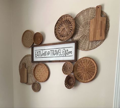 Boho Basket Wall Ideas for Home Decor Basket Wall Ideas, Boho Basket, Basket Wall, Wall Ideas, Baskets On Wall, Wall, Home Decor, Home Décor