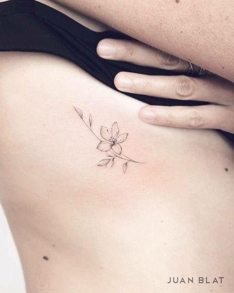 Dainty Flower Tattoos Lily, Small Lilies Tattoo, Lily Tattoo Dainty, Daffodil Tattoo Ribs, Small Azalea Flower Tattoo, Simple Flower Rib Tattoo, Lily Simple Tattoo, Daffodil Rib Tattoo, Jasmine Flower Tattoo Minimalist