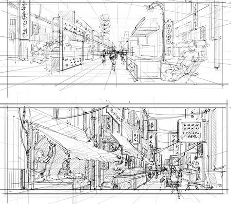 5 steps to start drawing a scene in perspective ? Perspective Sketch, Perspective Drawing Architecture, Perspective Drawing Lessons, One Point Perspective, Start Drawing, Bg Design, Scene Drawing, Comic Layout, Landscape Concept