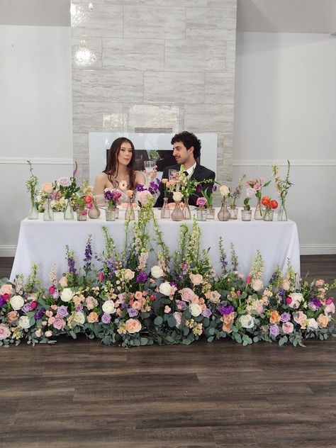 Spring Sweetheart Table Wedding, Wedding Head Table Florals, Unique Sweatheart Table, Wildflower Wedding Head Table, Head Table Florals, Sweetheart Table Wedding Flowers, Sweetheart Table Wedding Wildflower, Wildflower Sweetheart Table, Sweetheart Table Wildflowers