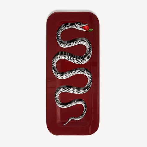 Plateau Serpente FORNASETTI Wood Snake, Fragrance Editorial, Designer Tray, Red Tray, Outdoor Tables And Chairs, Mirror Wall Clock, Candle Room, Decorative Trays, Wood Tray