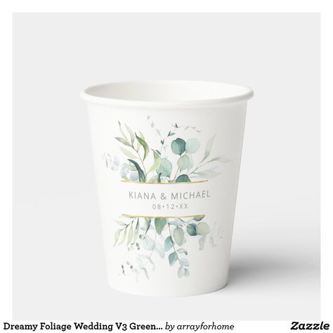 Dreamy Foliage Wedding V3 Green ID817 Paper Cups Paper Cups Design, Khaki Wedding, Wedding Plastic Cups, Wedding Souvenir, Foliage Wedding, Wedding Personalized, Graphics Layout, Wedding Cups, Custom Wedding Signs