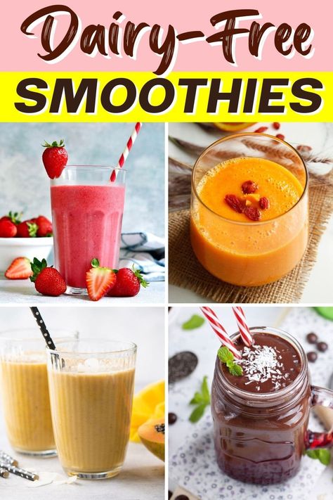 Healthy Smoothies Without Milk, Fruit Smoothie Recipes Non Dairy, Milk Free Smoothie Recipes, Dairy Free Protein Smoothies, Smoothie Recipes No Dairy, Non Dairy Smoothie Recipes, Smoothie Recipes Without Milk, Smoothie Recipes No Milk, Dairy Free Smoothie Recipes