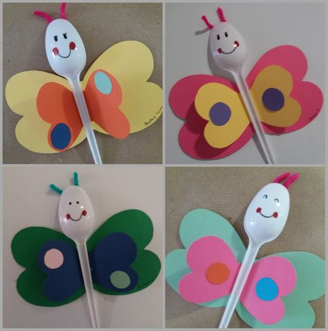 Plastic Spoon Crafts, Babysitting Crafts, Insect Crafts, Spoon Crafts, Preschool Arts And Crafts, Spring Crafts For Kids, Hand Crafts For Kids, Diy Projects For Kids, Butterfly Crafts