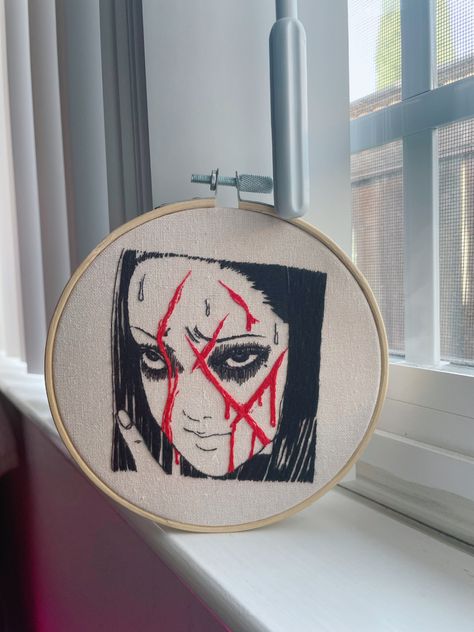 junji ito Junji Ito Embroidery, Junji Ito Cross Stitch, Junji Ito Alpha Pattern, Manga Embroidery, Hanging Balloons, Embroidery Hoodie, Anime Things, Junji Ito, Manga Artist