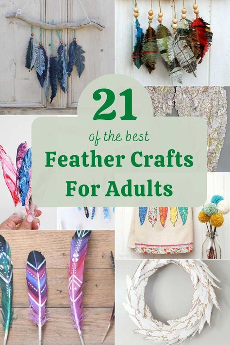 A collection of some of the best feather crafts and DIYs for the home. These feather tutorials include both real feathers and making faux feathers. #feathers Craft Feathers Ideas, Crafts With Feathers Diy, Grouse Feather Crafts, Art Using Feathers, What To Do With Feathers Diy Ideas, Painted Feathers Diy, Paper Feather Crafts, Real Feather Art Projects, Feathers Crafts Ideas