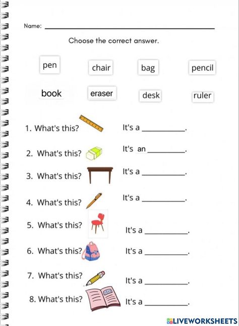 Things In Classroom Worksheet, Things For School, School Objects, Classroom Objects, Preschool Activities Printable, Teach English To Kids, Kids Worksheet, Back To School Worksheets, English Worksheets For Kindergarten