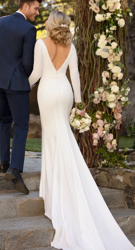 Simple Wedding Dress With Sleeves, Wedding Dress Guide, Essense Of Australia, Wedding Dresses With Sleeves, Sleeve Wedding Dress, Glamorous Wedding, Long Sleeve Wedding, Winter Wedding Dress, Plunge Neckline