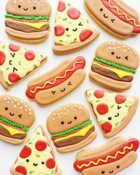 Stitch Cookies, Hamburger Cookies, Kue Macaroon, Frosted Cookies, Decorative Cookies, Torte Cupcake, Decorating Cookies, Summer Cookies, Sugar Cookie Designs