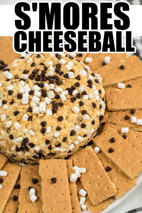 If you love S'mores as much as we do, you have to try this S'mores Cheeseball! It takes everything that is awesome about the classic recipe of s'mores and rolls it up into a delicious cheese ball for a fun dessert! Cheese Ball Recipes Sweet, Dessert Cream Cheese Ball, Desert Cheeseball Recipes, Dessert Cheese Ball Recipes, Cheese Ball Recipes Dessert, Dessert Balls Dip, Cream Cheese Dessert Ball, Dessert Cheese Balls, Halloween Cheese Balls