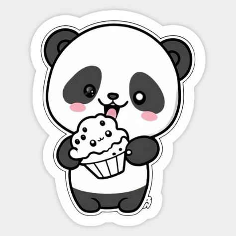 Cute Cartoon Panda Eating Cupcake Funny Kawaii Sticker #StickerAddict Cute Pictures For Sticker Making, Cute Stickers Pictures, Cute Sticker Pictures, Cute Pictures Stickers, Cute Pictures For Stickers, Pictures For Stickers, Stickers Printable Cute, Sticker Album Diy, Cupcake Funny