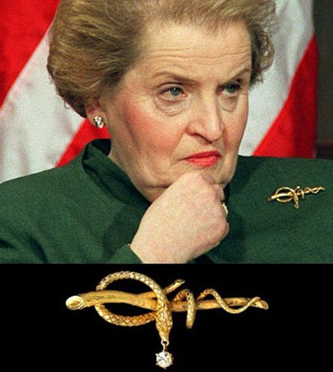 Madeline Albright and her serpent pin Madeline Albright, Jewelry Vault, Madeleine Albright, Professional Success, Nonverbal Communication, Celebrity Jewelry, Van Cleef And Arpels, Snake Jewelry, Just She