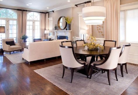 Candy Mirror, Living Room Dining Room Combo Layout, Small Living Room Dining Room Combo, Small Living Dining, Living Dining Room Combo, Kitchen Dining Room Combo, Dining Room Layout, Furnitur Ruang Keluarga, Fabric Chairs