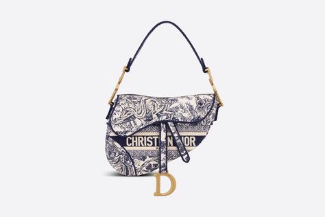 dior saddle bag Saddle Handbags, Blue Toile, Dior Saddle, Christian Dior Fashion, Embroidered Canvas, Maria Grazia Chiuri, Embroidery Bags, Dior Fashion, Maria Grazia