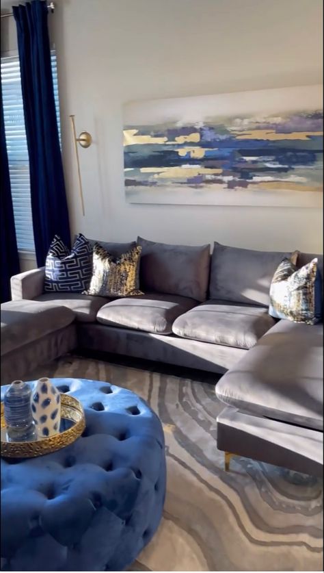 Royal Blue Chairs Living Rooms, Cobalt Blue Living Room Decor, Navy Blue And Grey Living Room Ideas, Black And Blue Living Room Decor, Blue And Silver Living Room Ideas, Royal Blue And Gold Living Room, Living Room Decor Grey And Blue, Royal Blue Living Room Decor, Grey And Blue Living Room