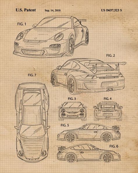 Porsche Poster, Photos Wall, Cool Car Drawings, Vintage Porsche, Car Design Sketch, Patent Art, Car Sketch, Car Drawings, Book Art Drawings