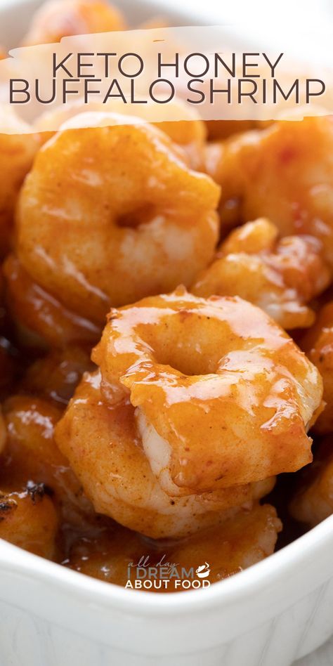 This Buffalo Shrimp recipe is sweet and spicy, and makes a wonderful appetizer or main dish. Tender shrimp cooked to perfection, then tossed in a tangy sauce with a hint of sweetness. It's a family favorite! Keto Honey, Buffalo Shrimp Recipes, Buffalo Sauce Recipe, Keto Shrimp Recipes, Buffalo Shrimp, Buffalo Recipe, Best Low Carb Recipes, Shrimp Recipe, Free Keto Recipes