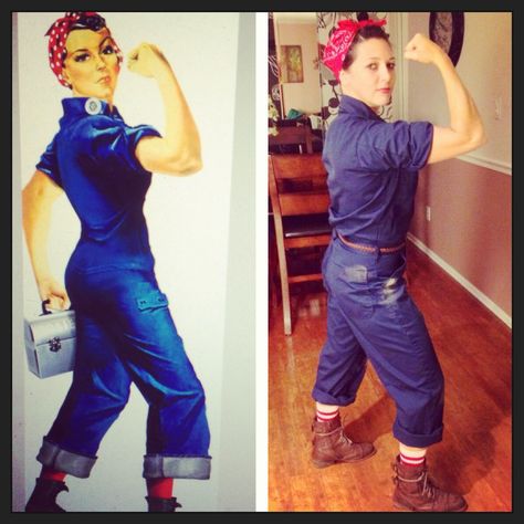 Homemade Rosie the Riveter Halloween Costume Rosie The Riveter Halloween Costume, Rosie The Riveter Halloween, Rosie The Riveter Costume, Diy Fantasia, Costumes For Work, Halloween Costumes For Work, Homemade Costume, Diy Kostüm, Rosie The Riveter