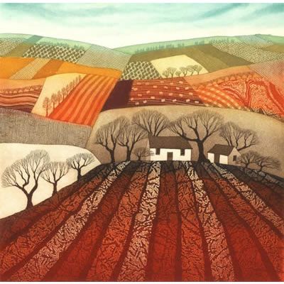 Ploughed Fields, Lino Inspiration, Rebecca Vincent, Vincent Art, Landscape Art Quilts, Landscape Quilt, Landscape Quilts, Henri Rousseau, Silver Birch