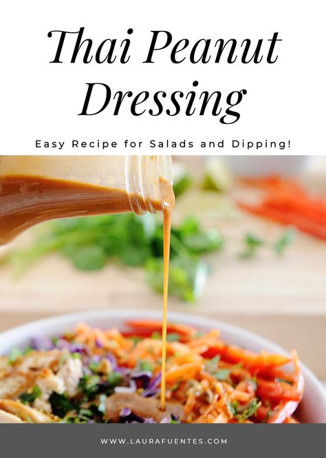 This creamy Thai peanut dressing is a delicious and healthy addition to drizzle over salad, stir-fry, or your favorite Thai food recipes. Peanut Butter Salad Dressing, Thai Peanut Dressing, Peanut Butter Salad, Thai Food Recipes, Chicken Salad Dressing, Easy Salad Dressing Recipes, Recipes With Soy Sauce, Asian Chicken Salads, Thai Peanut