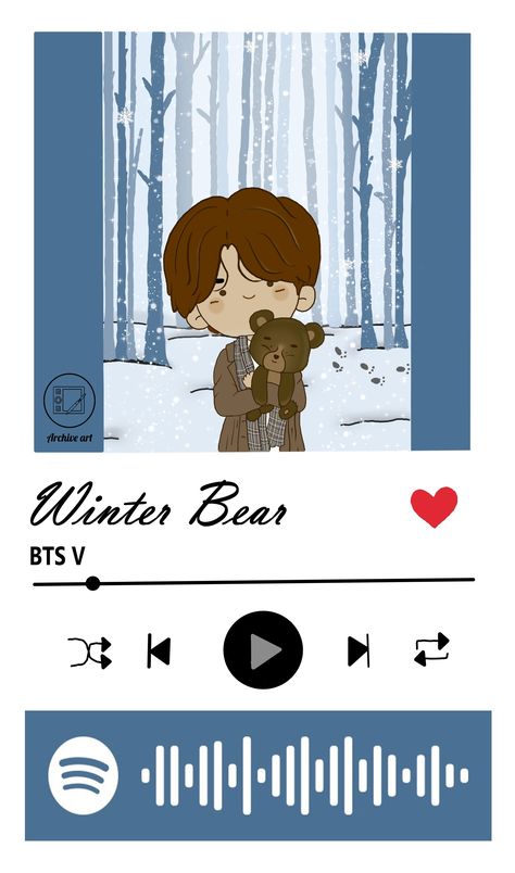 Scan the spotify code for Kim Taehyung's Melodies That will Soothe Your Soul. #BTS #Taehyung #Spotify #KPop #Music #kimtaehyung #Melodies #Dance #Soulful #Dynamic #Groove #Art #Illustration #DigitalArt #FanArt #KPopFanart #MusicFanart #winterbear #btsv Chibi Taehyung, V Winter Bear, Stream Ideas, Imagenes Aesthetic, Spotify Code, Snow Flower, Winter Bear, Love Me Again, Kpop Music