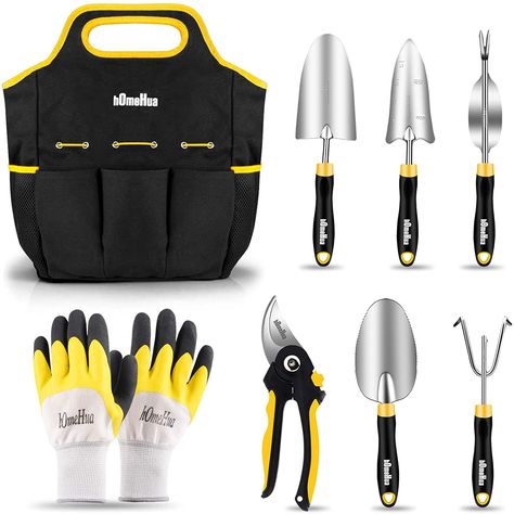 Amazon.com : hOmeHua Garden Tools Set, 8 Piece Stainless Steel Heavy Duty Gardening Kit with Ergonomics Soft Rubberized Non-Slip Handle, Tote Bag, Gloves, Trowel, Weeder Tools - Garden Gifts Packing for Men Women : Garden & Outdoor Weeder Tool, Gifts Packing, Gardening Tool Kit, Garden Tool Set, Tote Storage, Garden Kits, Gardening Gloves, Professional Tools, Tool Bag