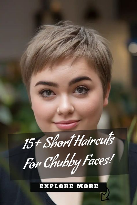 Discover the perfect short hairstyle for your chubby face! Embrace a chic new look with a trendy short haircut that flatters your features. Explore stunning short hair styles that will enhance your beauty and boost your confidence. Find inspiration and get ready to rock a stylish new hairdo that suits you perfectly! Short Hair Chubby Face Plus Size, Short Haircut For Chubby Face Plus Size, Short Hair Fat Face, Pixie Cut Chubby Face, Fat Face Short Hair, Short Haircuts For Chubby Faces, Short Hair Plus Size, Short Hair For Chubby Faces, Haircuts For Chubby Faces