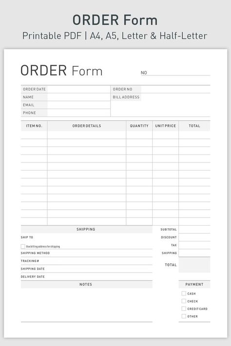 Printable Sales Order Form Template for Carbonless Paper Small Business Order Forms, Restaurant Order Form, Nails Station, Expense Sheet, Purchase Order Form, Accounting Process, Cake Order Forms, Custom Order Form, Restaurant Order