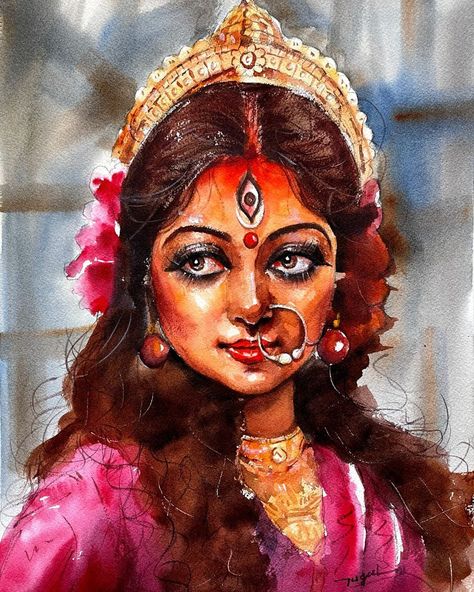 @jugalsarkar_official shared a photo on Instagram: “Watercolor on paper For commission Work & online class contact me on WhatsApp - 9800342659 Photo Reference from Google : : : #sadhu…” • Oct 2, 2021 at 3:57pm UTC Durga Maa Paintings, Watercolor Indian, Canvas Art Painting Acrylic, Colour Drawing, Abstract Pencil Drawings, Composition Painting, Bengali Art, Durga Painting, Art Tutorials Watercolor