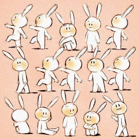 Happy rabbit on Behance Chibi Rabbit, Rabbit Character Design, Rabbit Character, Happy Rabbit, Rabbit Drawing, Cartoon Style Drawing, Rabbit Illustration, Cartoon Sketches, Flower Stand