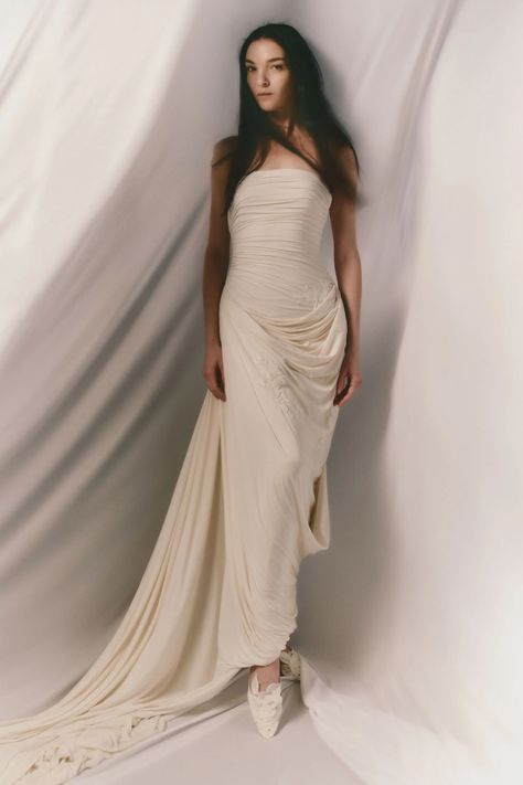 Danielle Frankel Fall 2024 Ready-to-Wear Collection | Vogue Danielle Frankel Bridal, Danielle Frankel, Sheer Slip Dress, Goddess Gown, Dress Painting, Classic Brides, Beach Bride, Draped Skirt, Ivory Flowers