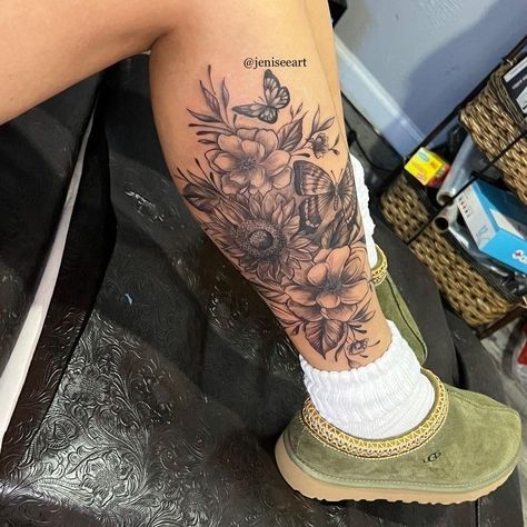 Women Leg Sleeve, Small Tattoos Butterfly, Best Tattoo Designs For Men, Tattoo Ideas For Female, Calf Tattoos For Women, Flower Leg Tattoos, Tattoos Butterfly, Hand Tattoos For Girls, Cute Hand Tattoos