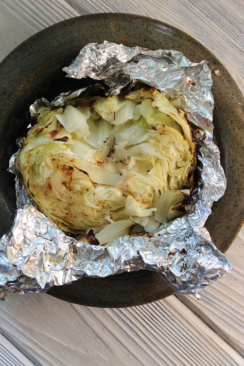 Grilled cabbage hot off the grill Grill Cabbage In Foil, Grill Cabbage Steaks, Grilled Cabbage Steaks In Foil, Grill Cabbage, Grilling Cabbage, Bbq Cabbage Grilled, Grilled Cabbage Recipes In Foil, Cabbage Grilled, Cabbage On The Grill In Foil