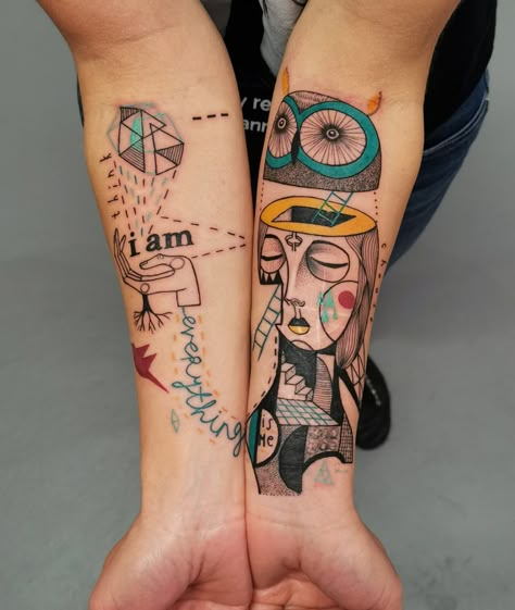 Elegant Tattoos by Expanded Eye Combine Fragmented Figures and Geometric Details into Surreal Compositions | Colossal Starlight Tattoo, Loyalty Tattoo, Liberty Tattoo, Coffee Tattoos, Tattoo Parlors, Tat Ideas, Eye Tattoo, Elegant Tattoos, Abstract Tattoo