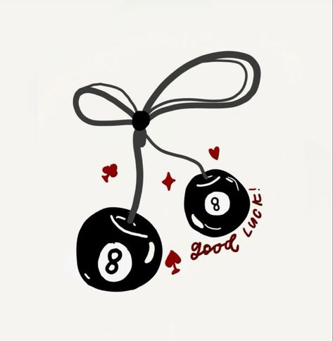 Aesthetic 8 ball cherry with aspiring lettering!! Eight Ball Aesthetic, 9 Ball Tattoo, 8 Ball Icon, Winter Widgets, Cherry Design, Magic 8 Ball, 8 Ball, Lucky Girl, Couple Aesthetic