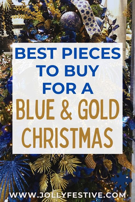 Discover the ultimate holiday décor secret with our gold and blue Christmas ideas! We've gathered the best inspiration for a festive and elegant Christmas atmosphere in your home. Learn how to mix and match textures, colours, and patterns to create a breath-taking ambiance that will leave your guests in awe. Follow our expert advice and make your Christmas truly special this year! Blue Gold And Green Christmas Tree, Navy And Gold Christmas Tree Decorations, Blue Copper Christmas Tree, Dark Blue And Gold Christmas Decor, Blue And Gold Ribbon Christmas Tree, Royal Blue And Gold Christmas Decor, Navy Gold Christmas Decor, Red Blue Green Gold Christmas Tree Ideas, Blue White And Gold Christmas Decor