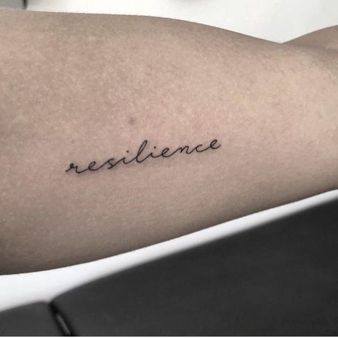 Delicate Word Tattoo, Resilience Tattoo Fonts, 1 Word Tattoos, Resilient Tattoo, Boyfriend Name Tattoos, Resilience Tattoo, Outdoors Tattoos, Tattoo Knee, Signature Tattoo