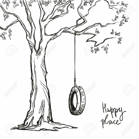 Swing Tattoo, Tire Swing, Original Ink Drawing, Garden Drawing, Vector Trees, Wood Burning Patterns, Tree Illustration, Tree Drawing, Free Vector Art