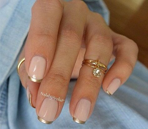 Subtle Ways to Upgrade Your Nude Manicure - Easy Nail Art Ideas for Nude Nail Polish - Good Housekeeping Gold Tip Nails, French Manicure Designs, Manicures Designs, Orange Nails, Manicure Y Pedicure, Fancy Nails, Manicure E Pedicure, French Manicure, Love Nails