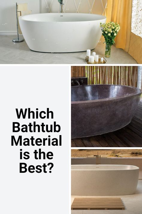 Types of bathtub materials. Bathtub material comparison. #ThisIsAquatica #SolidSurfaceBathtub #StoneBathtub Resin Bathtub, Penthouse Living, Outdoor Bathtub, Luxury Bathtub, Cast Iron Bathtub, Stone Bathtub, Steel Bath, Acrylic Tub, Stone Bath