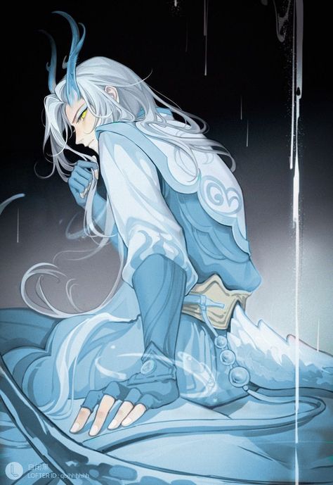 Asian Dragon Character Design, Water Dragon Oc, Water Spirit Character Design, Naga Character Design, Anime Perspective, Ice Powers, Eastern Dragon, Ice Dragon, Water Spirit