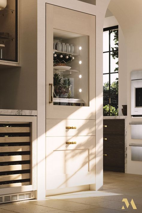 The convertible lower drawer on the Monogram integrated glass door refrigerators has independent temperature controls so it can be used to store fresh food, frozen foods, or wine and beverages. #elevateeverything Glass Door Fridge, Glass Door Refrigerator, Tiny Luxury, Wayne Homes, Glass Fridge, Fridge Drawers, Monogram Appliances, Glass Refrigerator, Frozen Foods