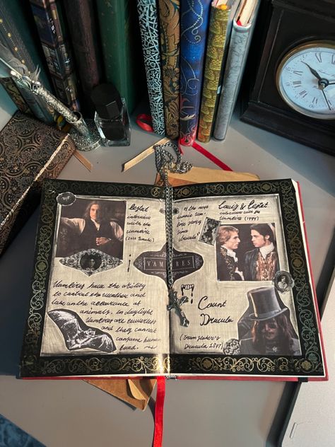 Vampire Journal Ideas, Goth Scrapbook Ideas, Goth Journal Ideas, Vampire Grimoire, Vampire Scrapbook, Vampire Diaries Journal, Goth Bullet Journal, Goth Scrapbook, Dark Scrapbook