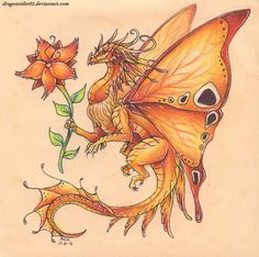 Tatuaje de dragón Butterfly Dragon Tattoo, Dragon Butterfly Tattoo, Dragon With Butterfly Wings, Butterfly Wings Tattoo, Alvia Alcedo, Fire Butterfly, Butterfly Wing Tattoo, Flower Dragon, Cute Dragon Drawing